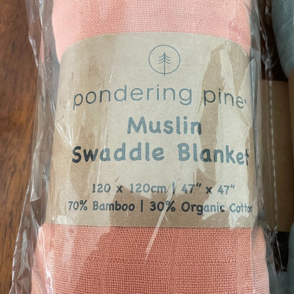 Pondering Pine Muslin Swaddle Blankets Set of 2 Blue Orange 47" x 47" Bamboo! - Picture 2 of 4